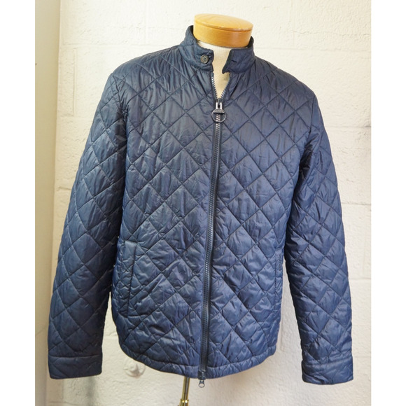 Barbour Harrington Quilted Jacket Mens L Navy Blue Full Zip Tartan Plaid - Picture 8 of 15